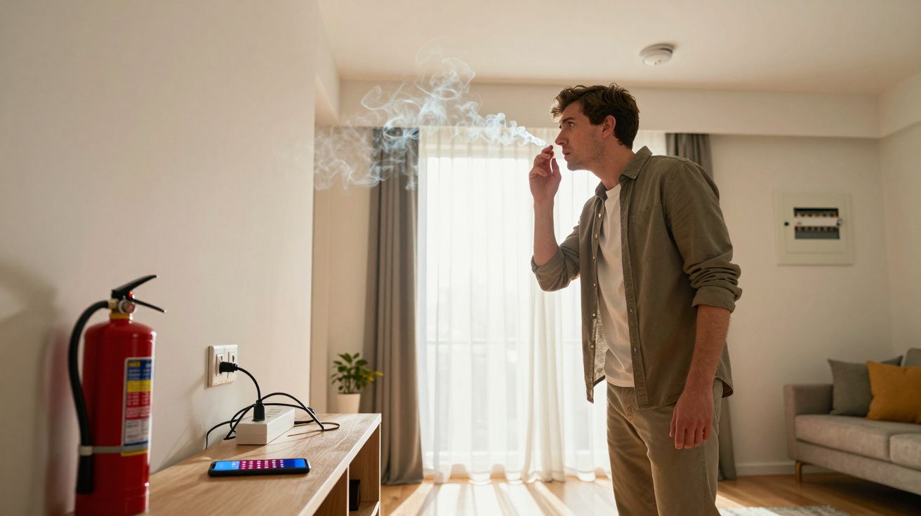 Homem a fumar dentro de casa com luz natural a entrar pela janela atrás dele.